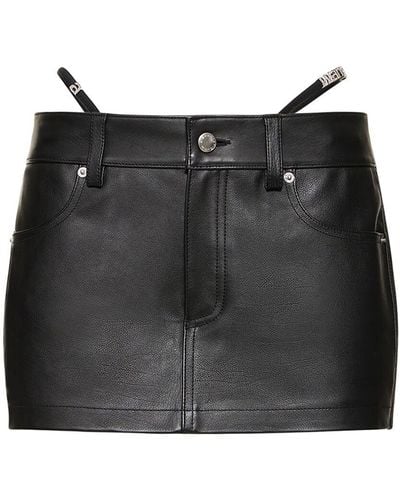 Alexander Wang Leather Mini Skort W/ Buckle Belt - Black