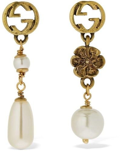 Gucci Gg Flower Imitation Pearl Earrings - Metallic