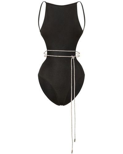 Alexandre Vauthier Viscose Knit Bodysuit W/embellished Belt - Black