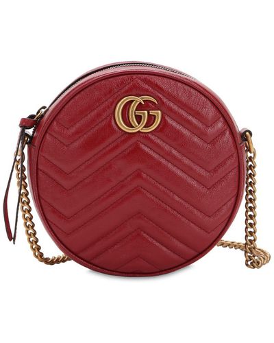 Gucci GG Marmont Mini Round Shoulder Bag Leather Ceris - Red