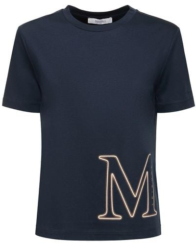 Max Mara T-shirt monviso in cotone e modal con logo - Blu