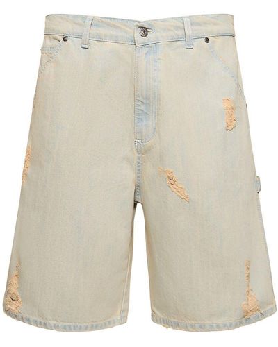 MSGM Distressed Cotton Denim Shorts - White
