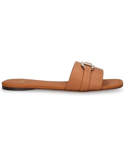 Ferragamo Leah Flat Leather Slides - Brown