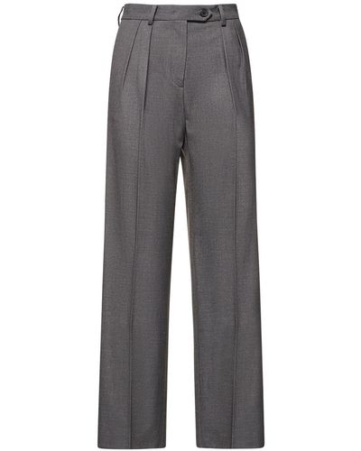 DUNST Pleated Wool Blend Wide Trousers - Grey