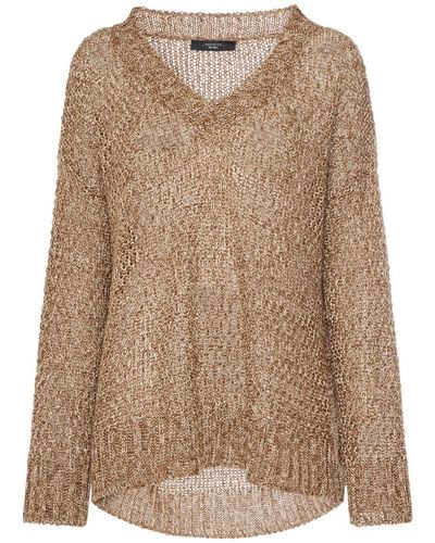 Weekend by Maxmara Osteo Linen Knit V Neck Sweater - Brown
