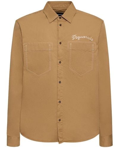 DSquared² Camicia in twill di cotone stretch con logo - Marrone