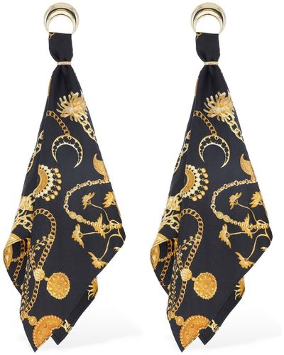 Marine Serre Regenerated Silk Scarf Moon Earrings - Black