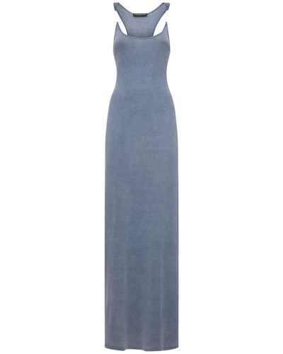 Y. Project Ribbed Knit Invisible Straps Long Dress - Blue