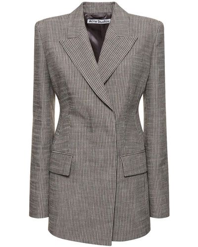 Acne Studios Linen Blend Pinstriped Jacket - Gray