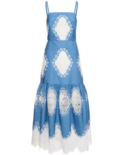 Borgo De Nor Cordiela Lace & Denim Long Dress - Blue