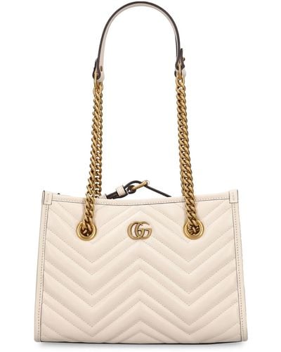 Gucci Small Gg Marmont Leather Tote Bag - Natural