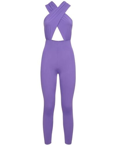 ANDAMANE Hola Halter Neck Matte Lycra Jumpsuit - Purple