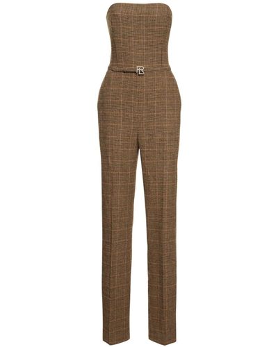 Ralph Lauren Collection Checked Wool Twill Strapless Jumpsuit - Natural