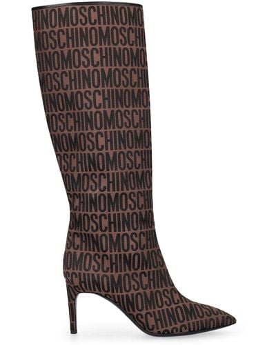 Moschino 75mm Logo Jacquard Tall Boots - Brown