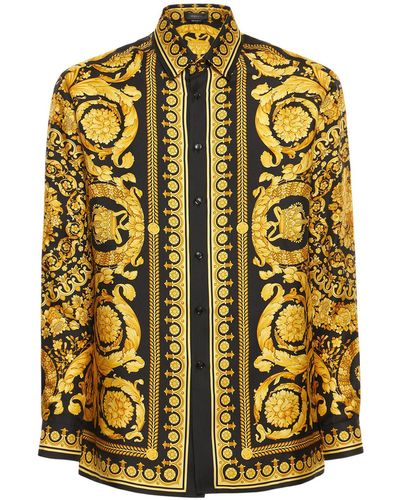 Versace Barocco Print Silk Twill Shirt - Yellow