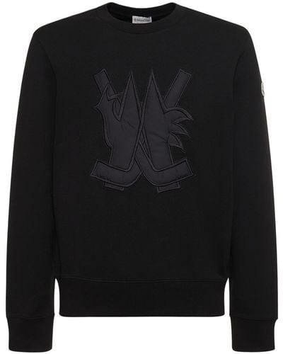 Moncler Sweat-shirt en coton avec patch logo - Noir