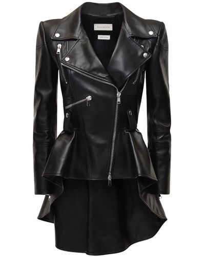 Alexander McQueen Frock-detail Peplum Leather Biker Jacket - Black