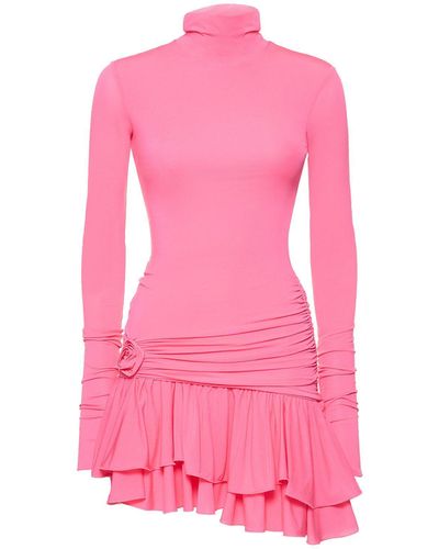 Blumarine Jersey Turtleneck Draped Mini Dress - Pink