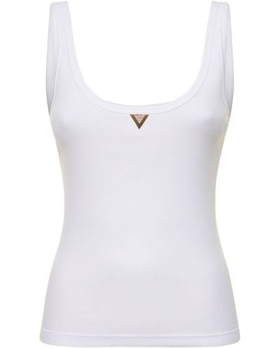 Valentino Débardeur en jersey de coton côtelé à logo - Blanc