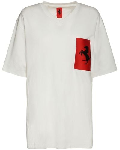 Ferrari Camiseta De Jersey De Algodón Con Logo - Blanco