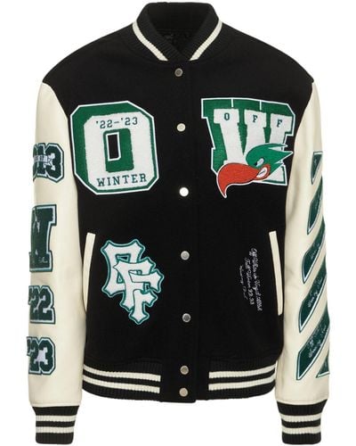 Off-White c/o Virgil Abloh Embr Patches Embroidered Varsity Jacket - Women's - Leather/polyester/cupro/viscosewool - Black