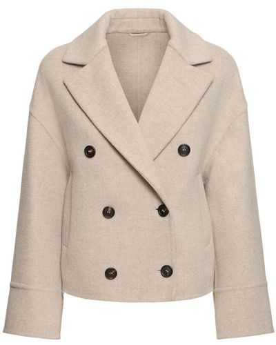 Brunello Cucinelli Zweireihiger Mantel Aus Wollmischung - Natur