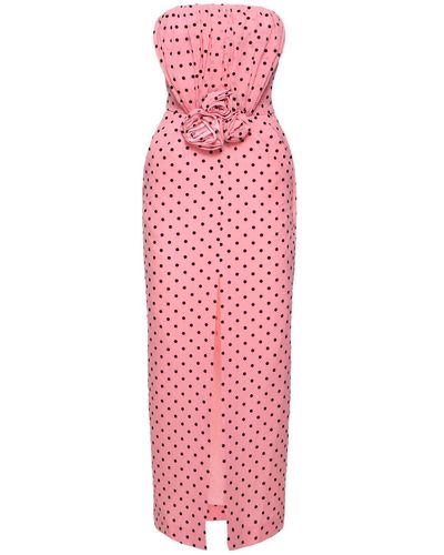 Alessandra Rich Flocked Polka Dot Silk Georgette Dress - Pink
