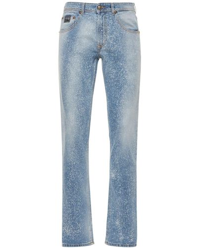 Versace Regular Paint Cotton Denim Jeans - Blue