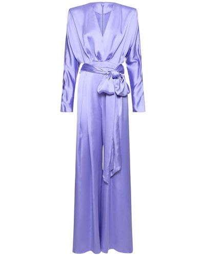 Zuhair Murad Satin Self-Tie Jumpsuit - Purple