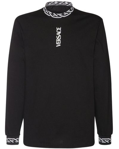 Versace Camiseta De Algodón Jersey Con Logo - Negro
