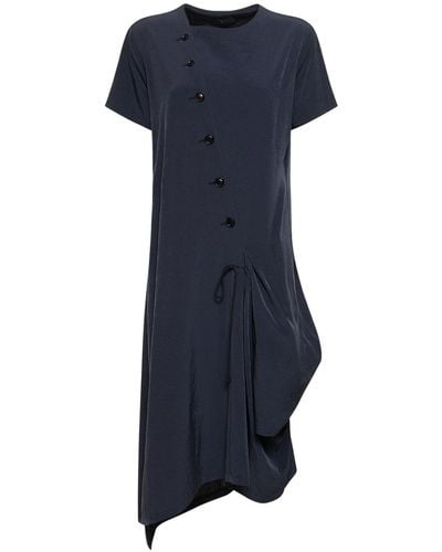 Yohji Yamamoto Asymmetric Buttoned Crepe De Chine Dress - Blue