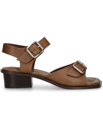 Lemaire 35Mm Square Heeled Sandals W/ Straps - Brown