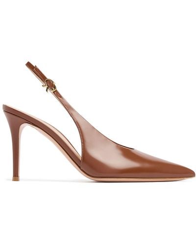 Gianvito Rossi 85Mm Tokio Leather Slingback Court Shoes - Pink