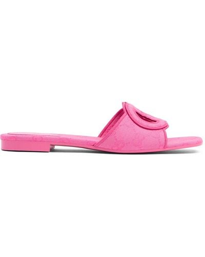 Gucci 10mm Interlocking G Canvas Slide Sandals - Pink