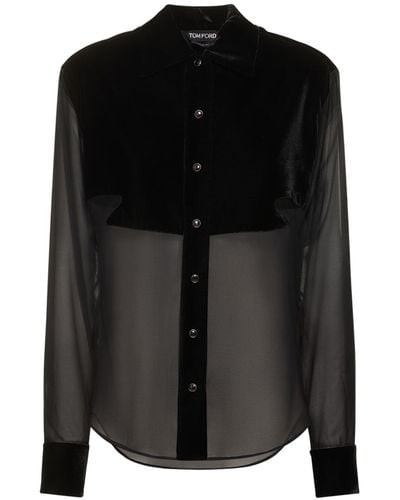 Tom Ford Velvet & Georgette Silk Shirt - Black