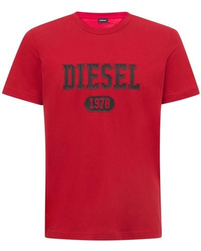 DIESEL T-shirt Aus Baumwolljersey Mit Logodruck - Rot