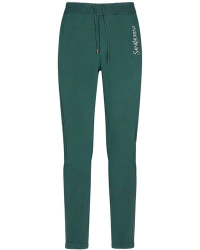 Saint Laurent Pantalones de algodón con logo - Verde