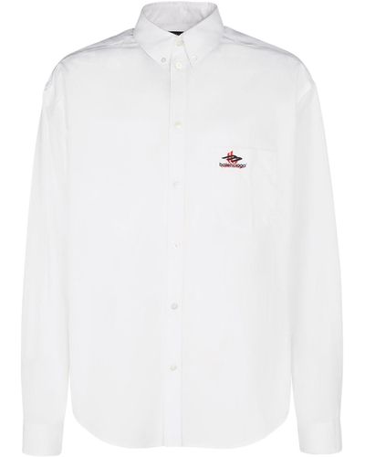 Balenciaga Logo Embroidered Cotton Poplin Shirt - White