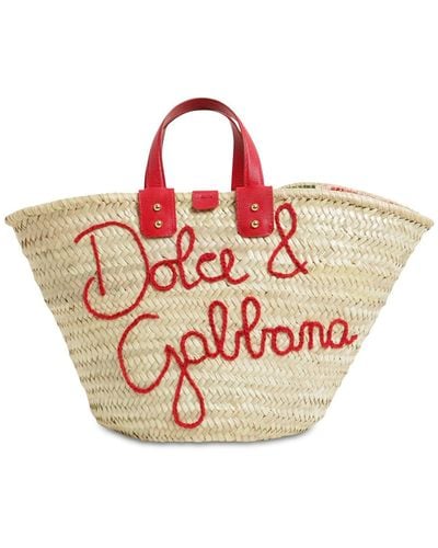 Dolce & Gabbana Kendra Coffa Bag In Straw With Thread Embroidery - Rot