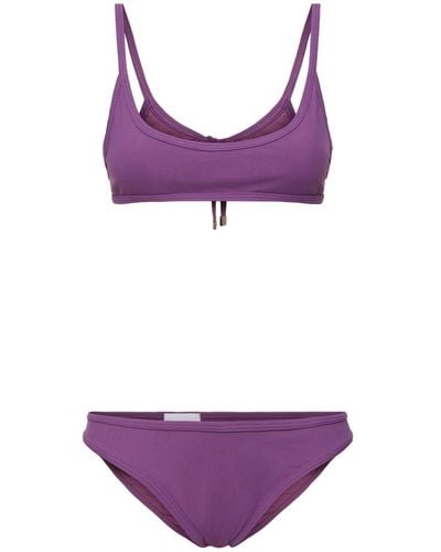 The Attico Ribbed Lycra Bandeau Bikini Set - Purple