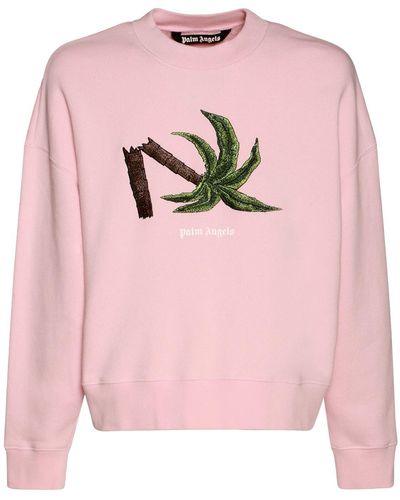 Palm Angels Baumwoll-sweatshirt Mit Stickerei - Pink