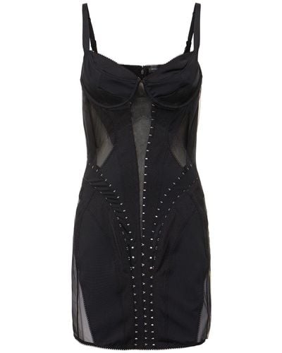 Mugler Lycra & Tulle Mini Dress W/ Hooks - Black