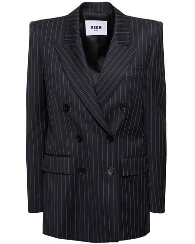 MSGM Pinstripe Wool Blend Jacket - Black