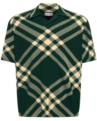 Burberry Fein geripptes Poloshirt mit Vintage-Check - Grün