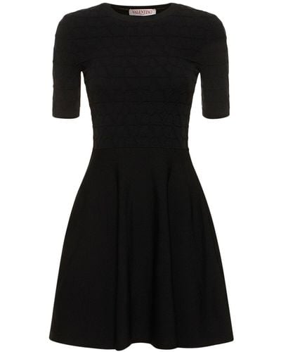 Valentino Knit Logo Short Sleeve Mini Dress - Black