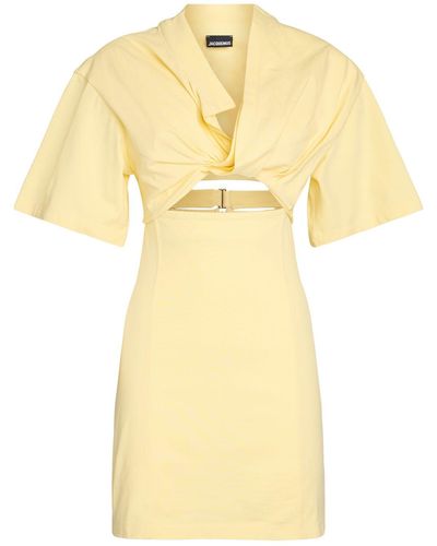 Jacquemus La Robe Tshirt Bahia Cotton Mini Dress - Yellow