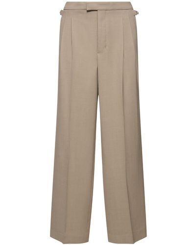 Ami Paris Wool Blend Twill Wide Trousers - Natural