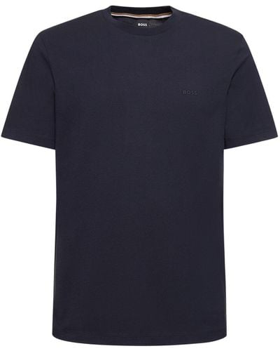 BOSS Camiseta de algodón jersey con logo - Azul