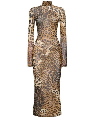 Roberto Cavalli Jaguar Printed Tulle Dress - Natural
