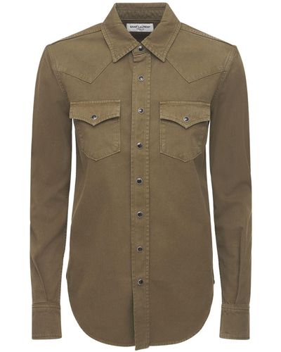 Saint Laurent Camisa "western" de denim de algodón - Verde